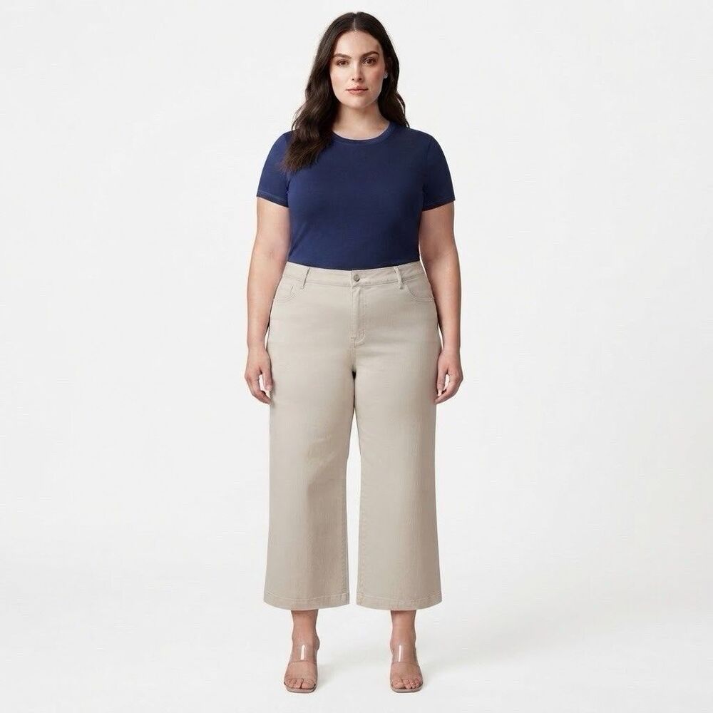 Kim Rogers Womens Khaki Cropped Pants Size 18 Cotton Stretch Casual Solid